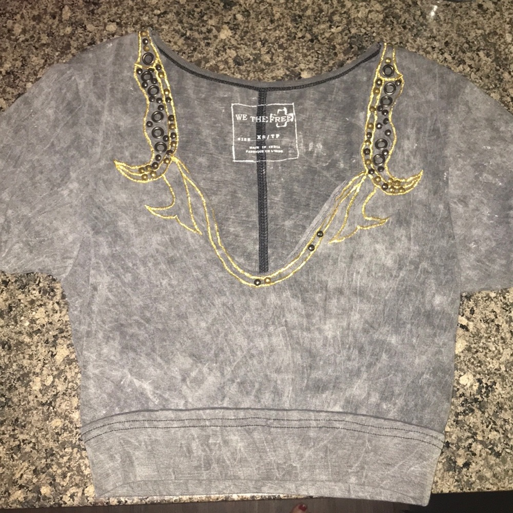 Free People gray and gold crop top